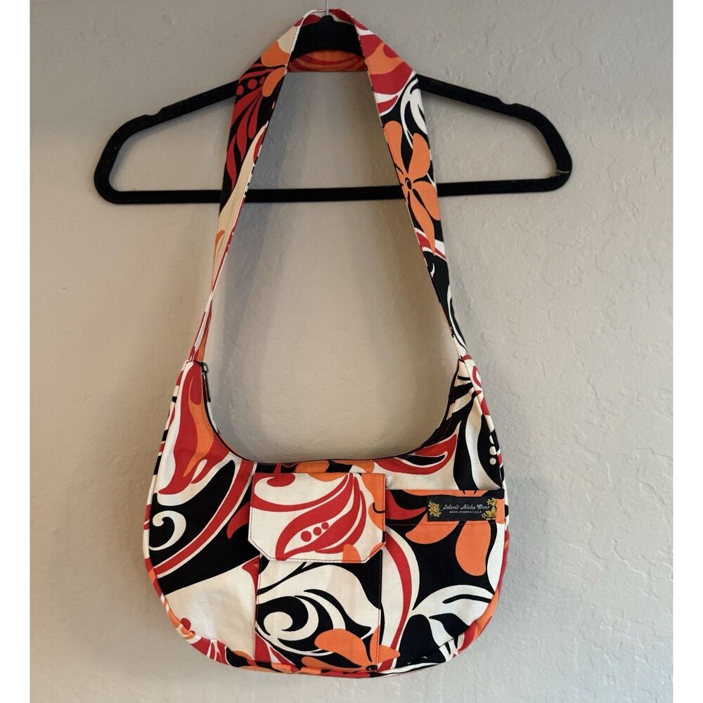 Island Aloha Wear, Made in Hawaii, Bright Orange Red Floral Print Shoulder Bag